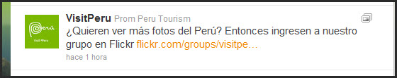 Cuenta Twitter de Promperú - Redes sociales para fomentar el turismo.