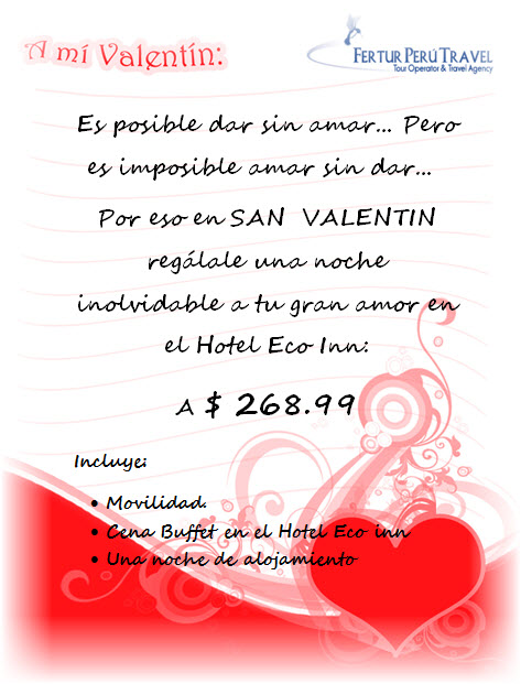 Cena romántica por el Día de los Enamorados en el Hotel Eco Inn de Cusco