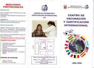 Folleto (lado anverso) del Centro de Vacunación y Certificación Internacional en Perú