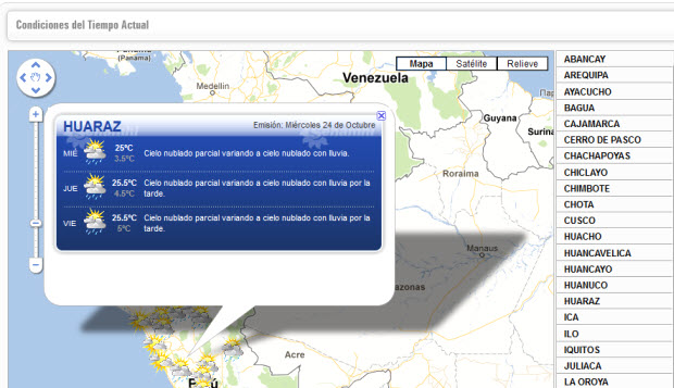 El clima en tiempo real con la web del Senamhi - Mapa interactivo del Perú