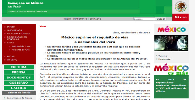 Nota de prensa de la Embajada de México (http://embamex.sre.gob.mx/peru/)