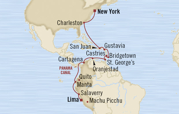 Ruta del Crucero Marina desde Lima a Nueva York 20 días