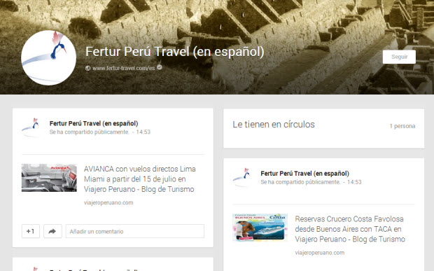 Fertur Perú Travel en Google Plus