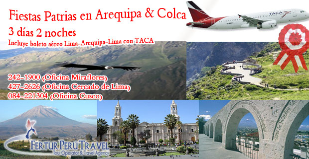 Paquete turístico a Arequipa y Colca 3 días 2 noches