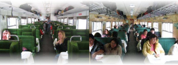 Foto de pasajeros en interiores del Coche Clásico - Tren Lima Huancayo