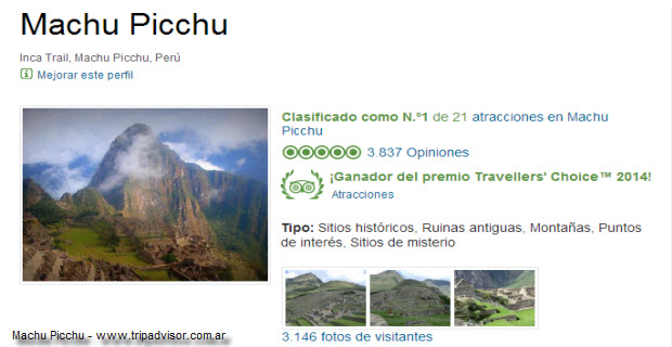Machu Picchu es el destino más popular del mundo en el 2014