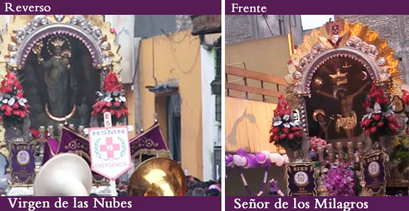 La Virgen de las Nubes está a la espalda de las andas del Señor de Los Milagros - Tradición católica en Perú.