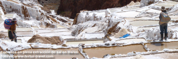 Comuneros de Maras "cosechando" la sal