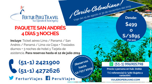 Paquetes a San Andrés: 4 días 3 noches vía Copa Airlines