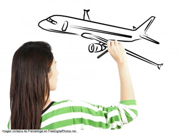 Mujer dibujando un avion
