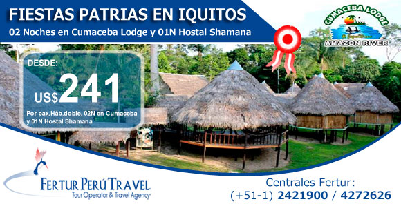 Tours Cumaceba Lodge 4 días 3 noches Fiestas Patrias en Iquitos Perú
