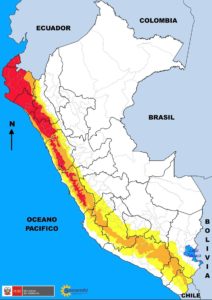 Mapa del Perú con los lugares afectados por el Fenómeno de El Niño Costero según Senamhi