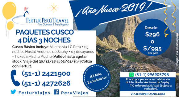 Tours a Cusco económicos: Son 3 paquetes a Cusco por Año Nuevo 2019