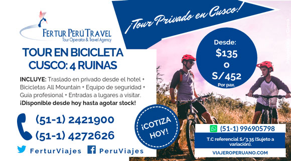 Tour en bicicleta por Cusco para conocer 4 ruinas