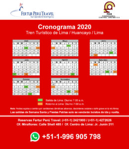Cronograma tren a Huancayo 2020 - Calendario de Salidas y Llegadas
